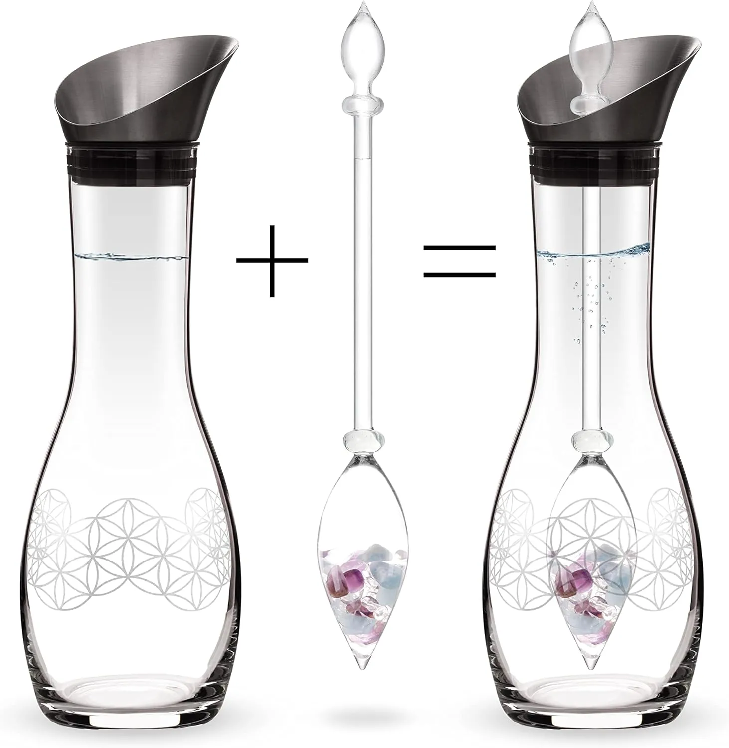 VitaJuwel Gemstone Vial Flower of Life with Amethyst, Aquamarine, Clear Quartz & Flower of Life Ornament