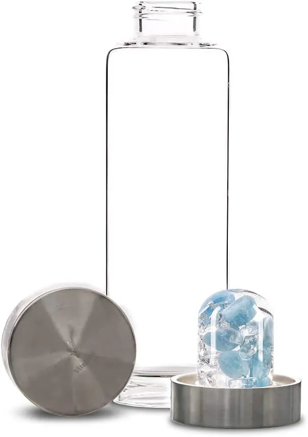 VitaJuwel ViA AQUA | Crystal Water Bottle with Aquamarine & Clear Quartz for Clarity & Calmness