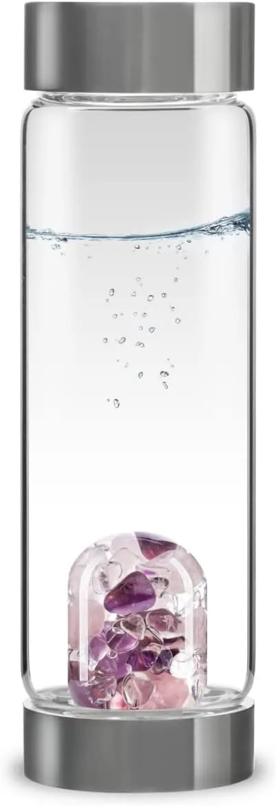 VitaJuwel ViA WELLNESS - Crystal Water Bottle with Amethyst, Rose Quartz & Clear Quartz - Balance, Relaxation & Clarity