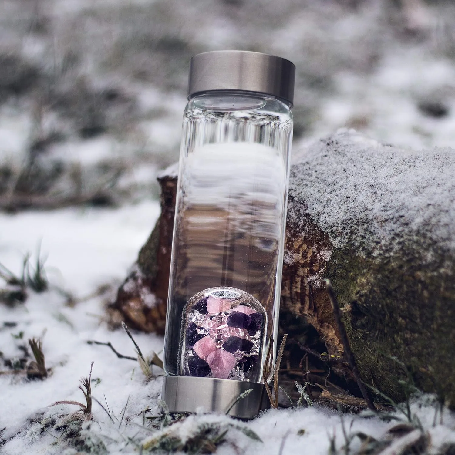 VitaJuwel ViA WELLNESS - Crystal Water Bottle with Amethyst, Rose Quartz & Clear Quartz - Balance, Relaxation & Clarity
