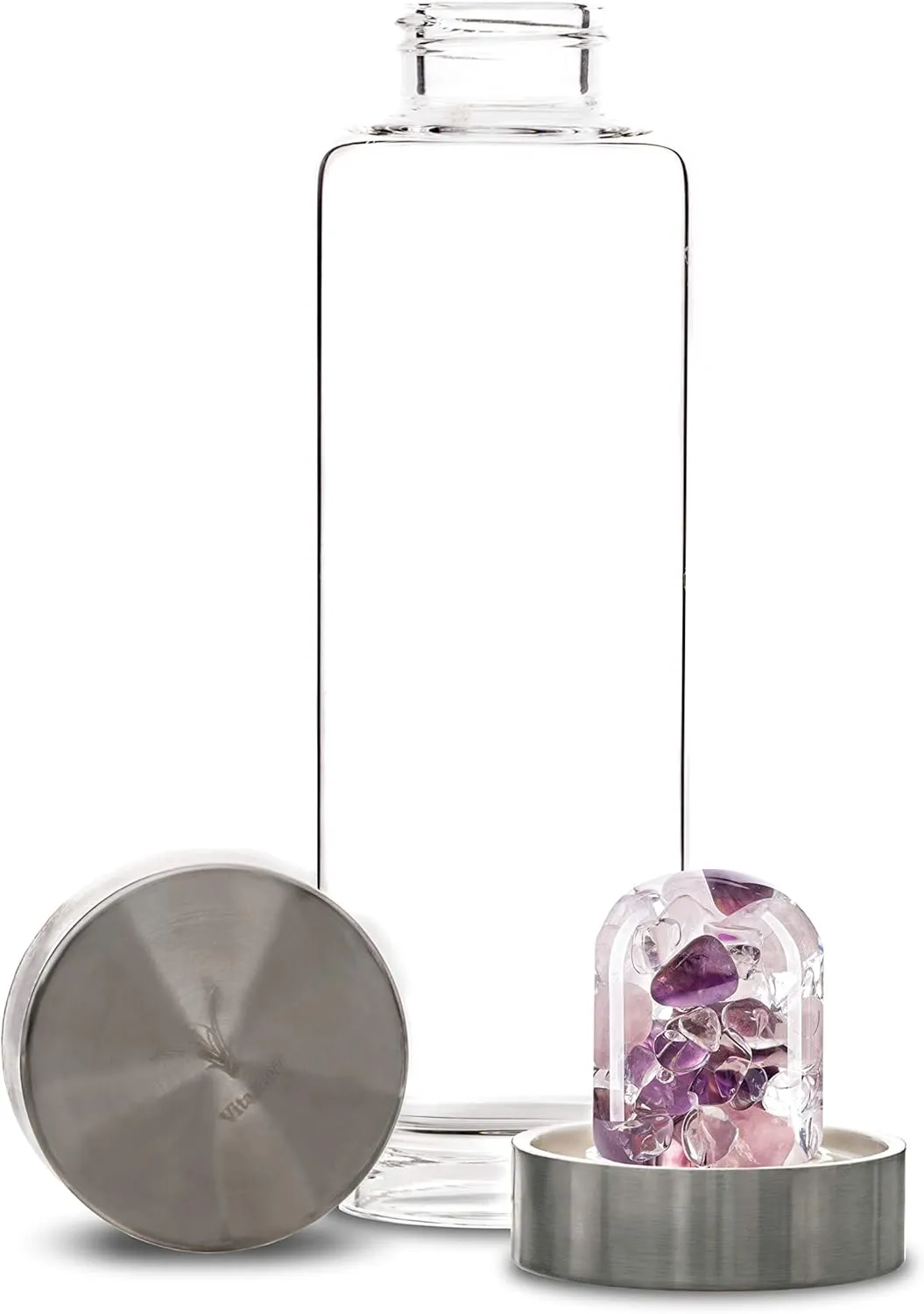 VitaJuwel ViA WELLNESS - Crystal Water Bottle with Amethyst, Rose Quartz & Clear Quartz - Balance, Relaxation & Clarity