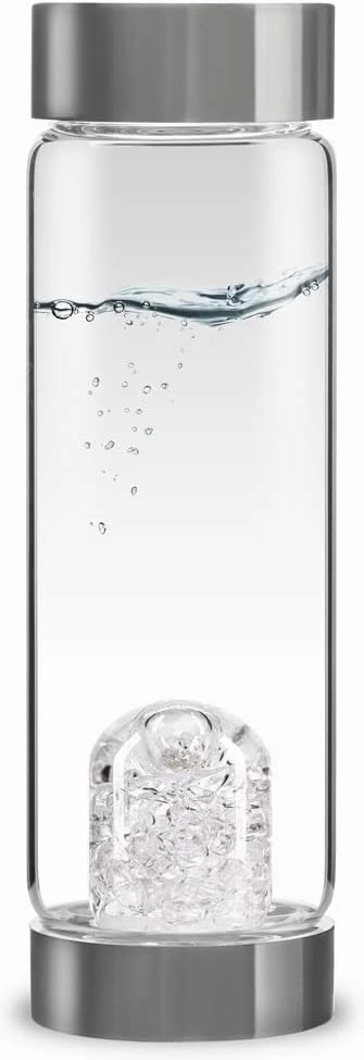VitaJuwel ViA DIAMONDS | Crystal Water Bottle with Genuine Diamond Slivers & Clear Quartz