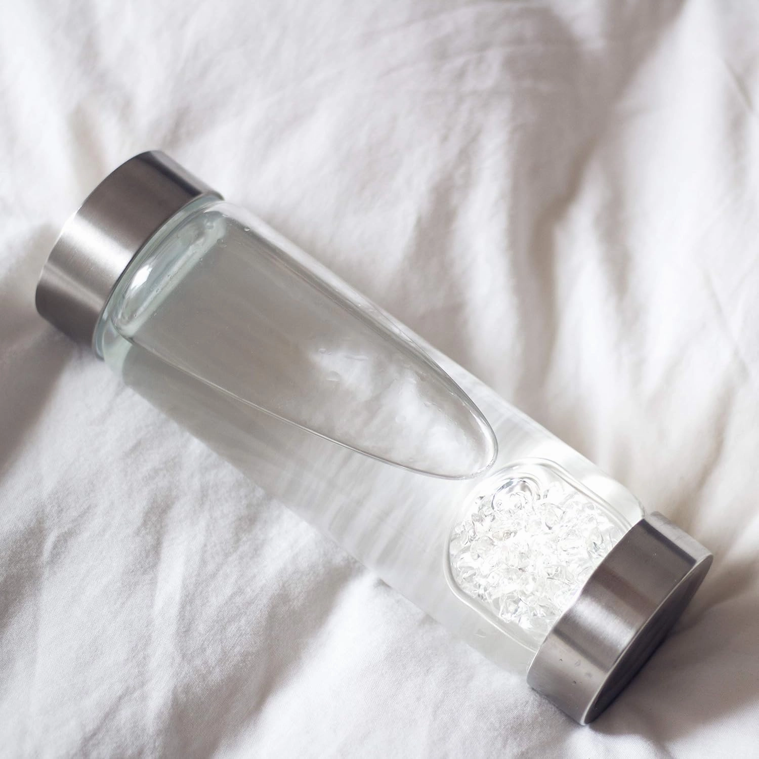 VitaJuwel ViA DIAMONDS | Crystal Water Bottle with Genuine Diamond Slivers & Clear Quartz