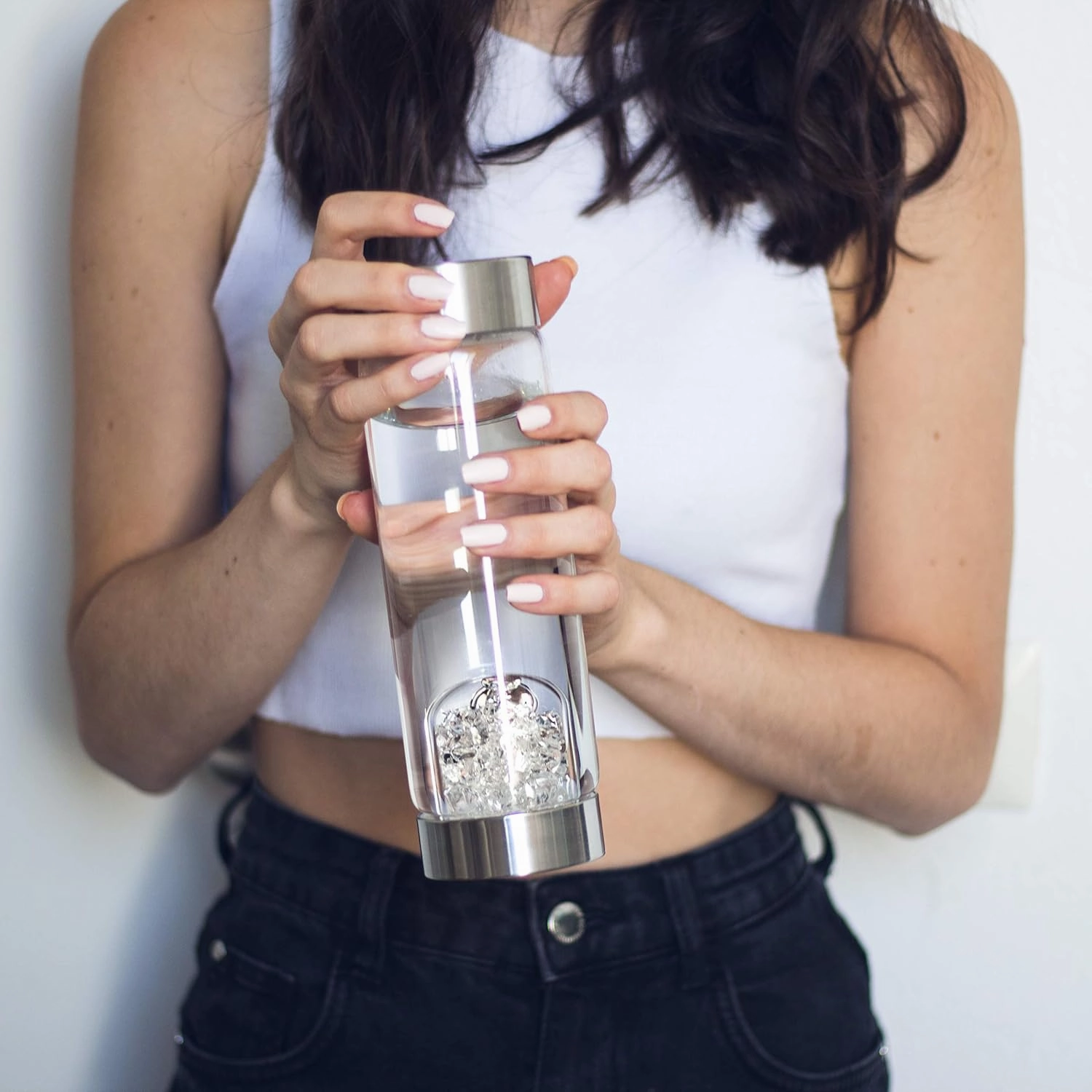 VitaJuwel ViA DIAMONDS | Crystal Water Bottle with Genuine Diamond Slivers & Clear Quartz