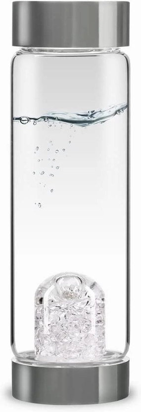 VitaJuwel ViA DIAMONDS | Crystal Water Bottle with Genuine Diamond Slivers & Clear Quartz