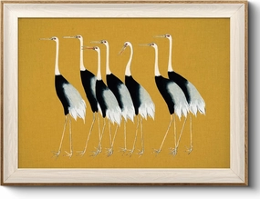 VIYYIEA Framed Canvas Wall Art, Cranes Wall Art for Living Room, Vintage Animal Oil Painting Picture, Print Framed Home Decor, Bathroom Wall Decor -【Seven Cranes】-(12"x16")
