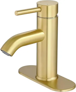 VOTON Brushed Gold Bathroom Faucet One Hole, Modern Single Handle Bathroom Faucet for 1 or 3 Hole Sink with Metal Pop up Drain, Deck Plate, for Vanity, Rv Sink