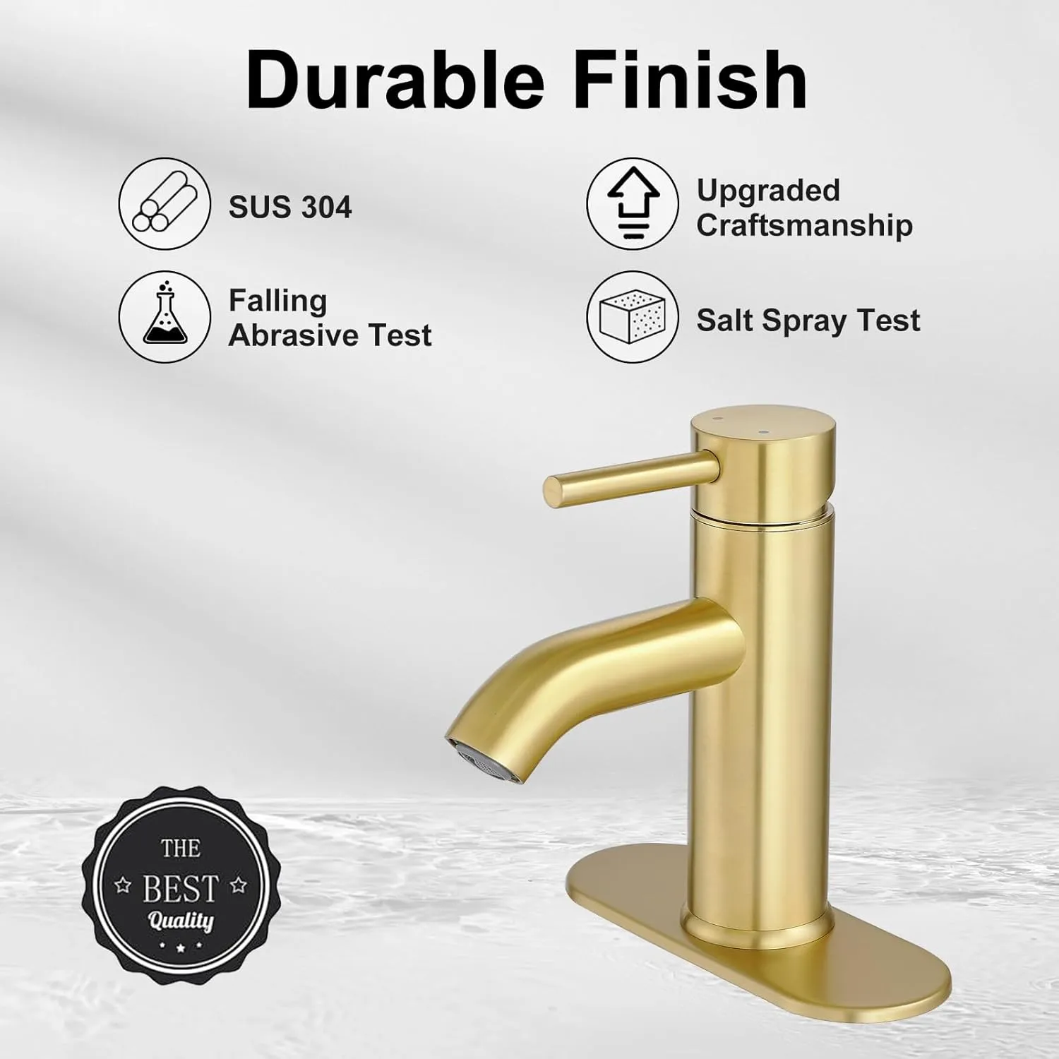 VOTON Brushed Gold Bathroom Faucet One Hole, Modern Single Handle Bathroom Faucet for 1 or 3 Hole Sink with Metal Pop up Drain, Deck Plate, for Vanity, Rv Sink