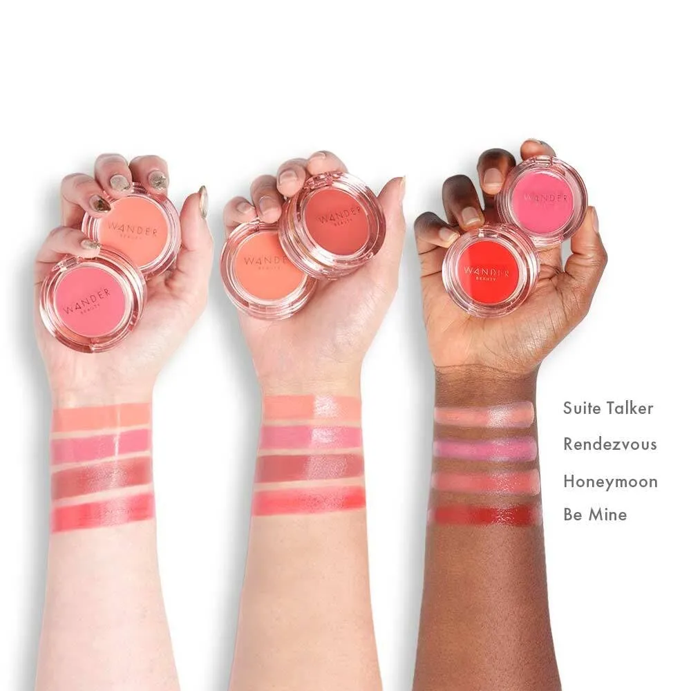 Wander Beauty Double Date Lip & Cheek - Be Mine/Swipe - 4-in-1 Cream Blush & Lip Tint - Blush, Lip Moisturizer, Lip Balm, & Eye Gloss - Multitasking Eye, Cheek, and Lip Makeup With Green Tea - 0.07 oz