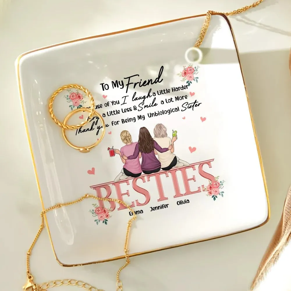 WANDER PRINTS Personalized Ring Dish - Gift For Besties - Besties Because Of You I Laugh A Little Harder Friendship
