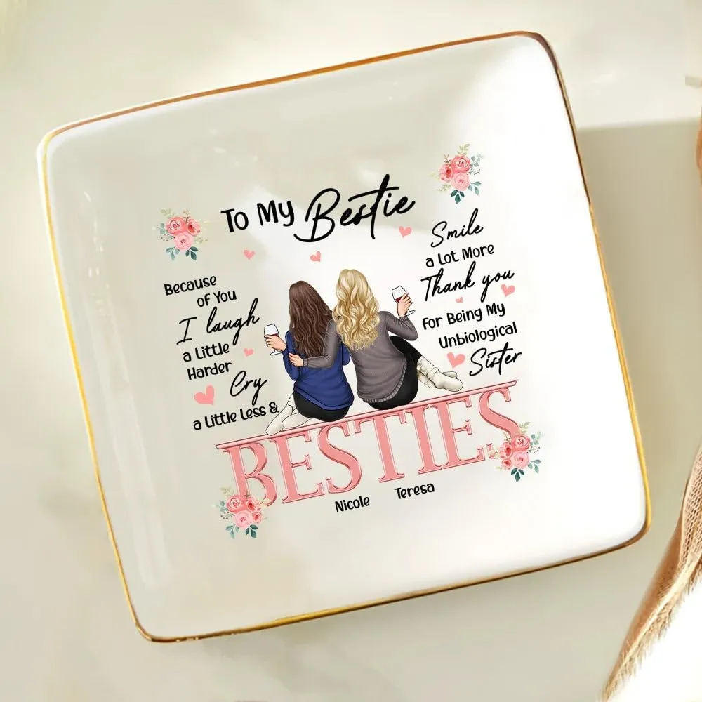 WANDER PRINTS Personalized Ring Dish - Gift For Besties - Besties Because Of You I Laugh A Little Harder Friendship
