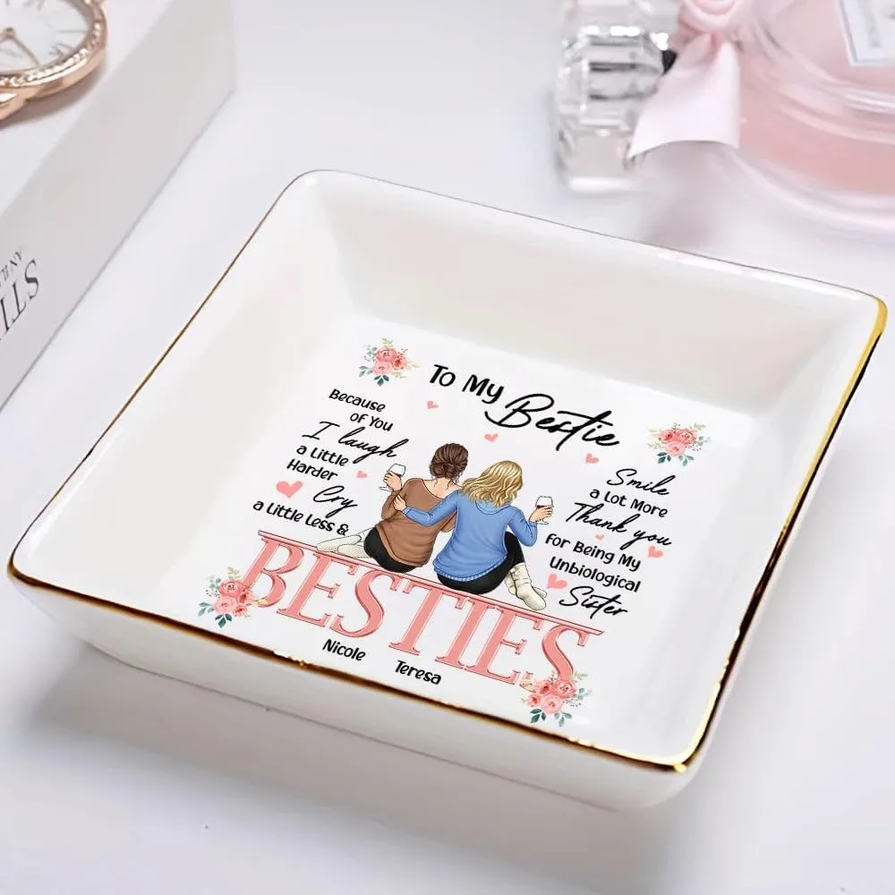 WANDER PRINTS Personalized Ring Dish - Gift For Besties - Besties Because Of You I Laugh A Little Harder Friendship