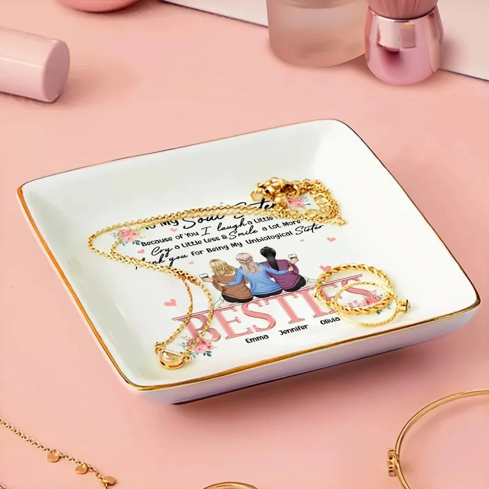 WANDER PRINTS Personalized Ring Dish - Gift For Besties - Besties Because Of You I Laugh A Little Harder Friendship