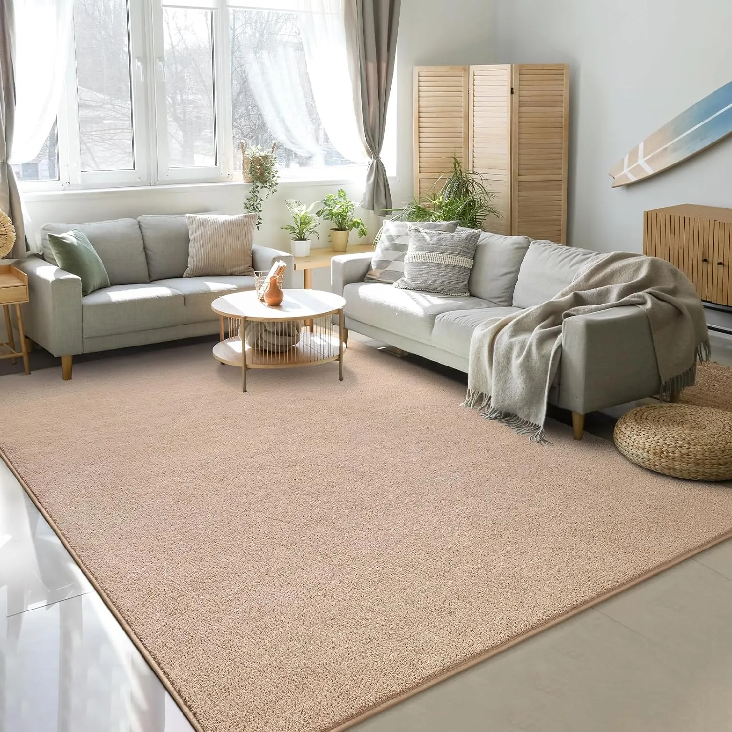 Washable Rugs for Living Room Minimalist Area Rugs 4x6 Soft Throw Rugs for Bedroom Thickened Memory-Foam Rugs for Dorm Nursery Kids Room Kitchen Apartment Floor Carpet, Beige