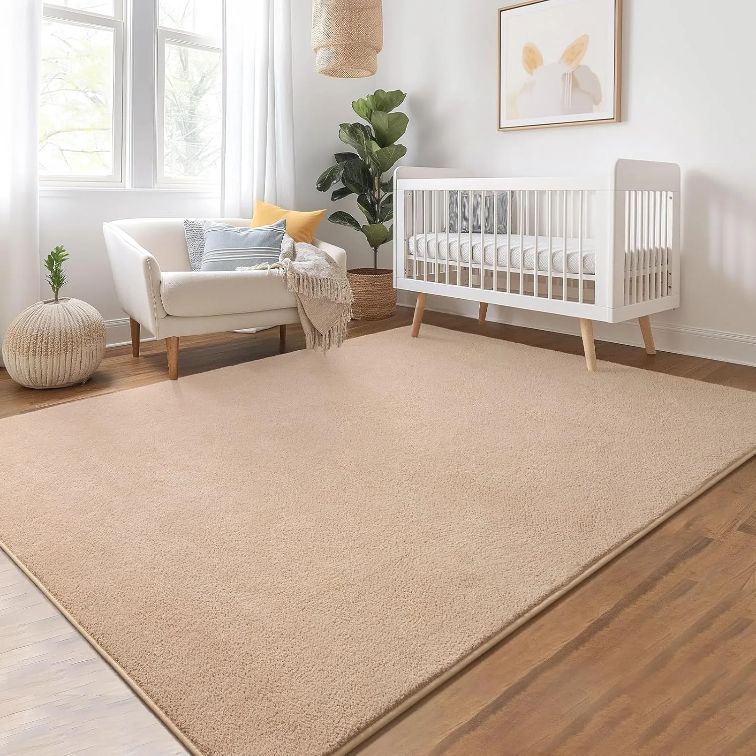 Washable Rugs for Living Room Minimalist Area Rugs 4x6 Soft Throw Rugs for Bedroom Thickened Memory-Foam Rugs for Dorm Nursery Kids Room Kitchen Apartment Floor Carpet, Beige