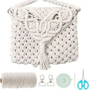 WEBEEDY DIY Macrame Bag Kit Boho Macrame Shoulder Bag Making Kit Crochet Bag Kit with Instruction for Adults Beginners,Handmade Knotting Handbag Macrame Kit for Women Holiday Beach Decor(Beige)
