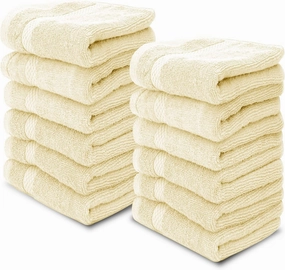White Classic Luxury Cotton Washcloths - Large Hotel Spa Bathroom Face Towel | 12 Pack | Beige