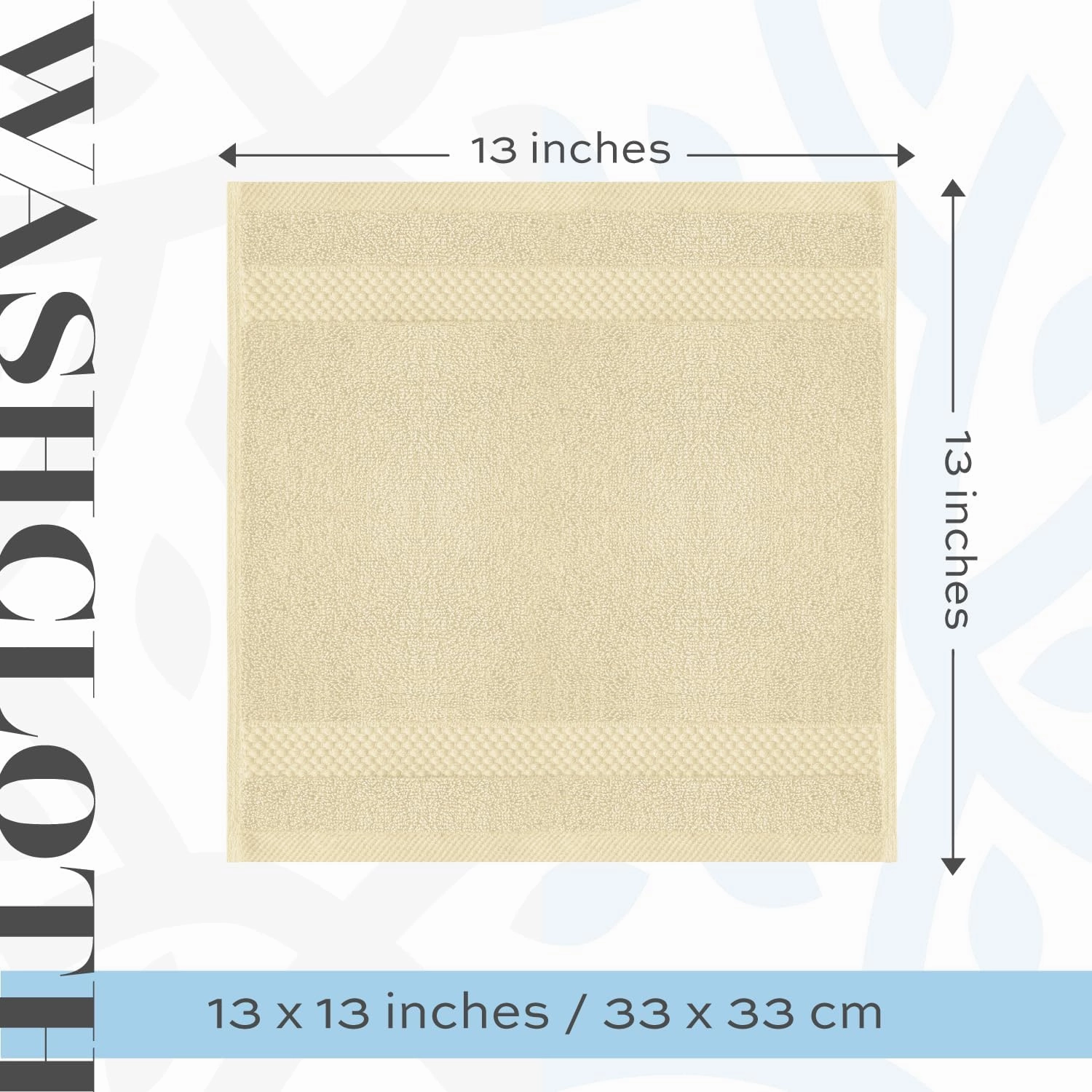 White Classic Luxury Cotton Washcloths - Large Hotel Spa Bathroom Face Towel | 12 Pack | Beige