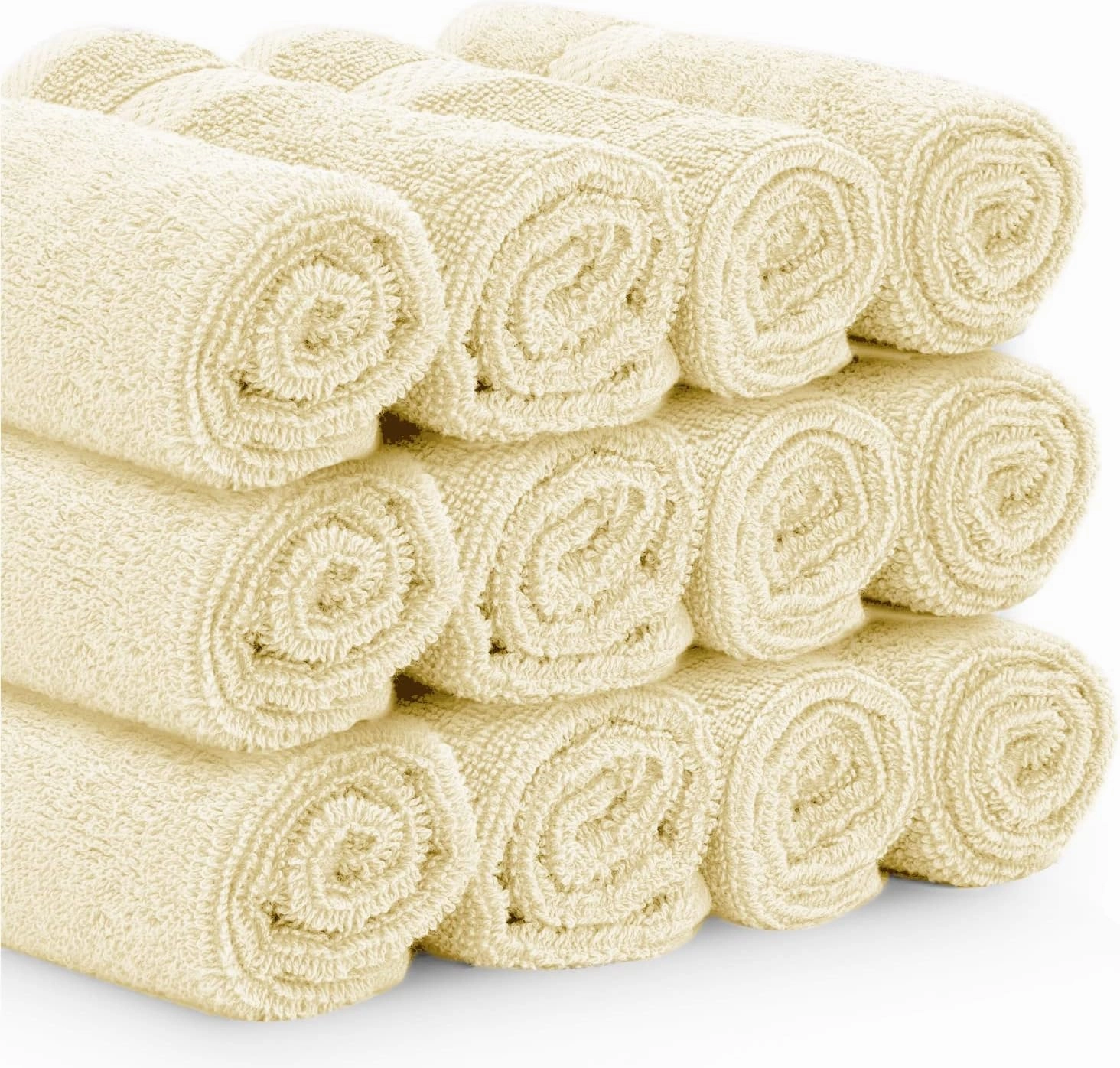 White Classic Luxury Cotton Washcloths - Large Hotel Spa Bathroom Face Towel | 12 Pack | Beige