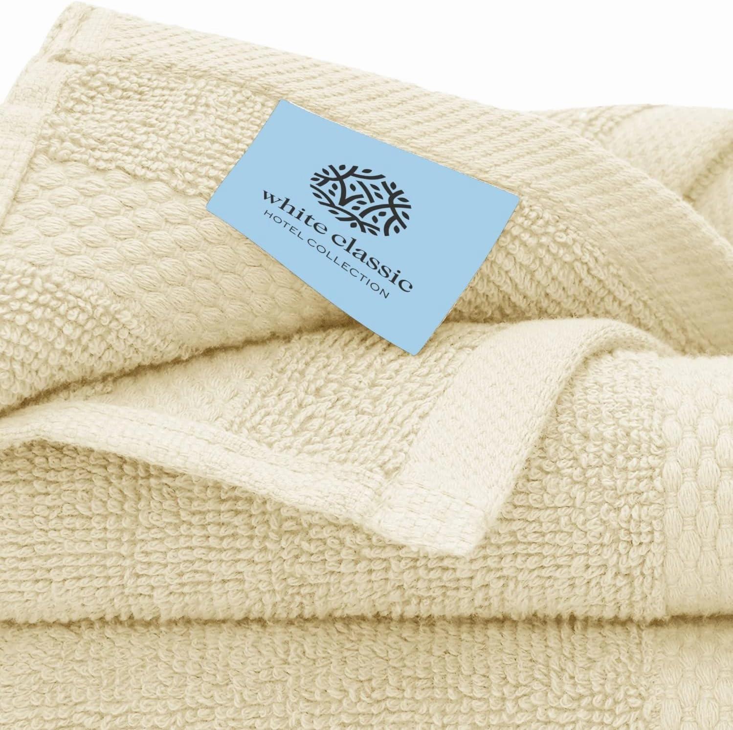 White Classic Luxury Cotton Washcloths - Large Hotel Spa Bathroom Face Towel | 12 Pack | Beige