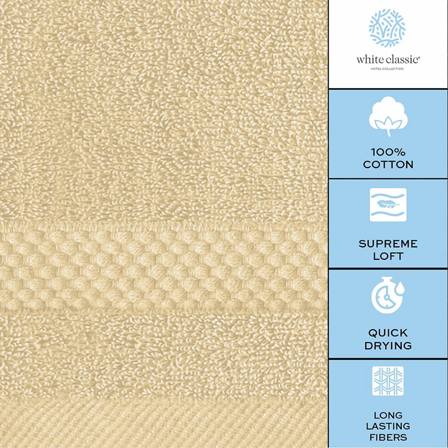 White Classic Luxury Cotton Washcloths - Large Hotel Spa Bathroom Face Towel | 12 Pack | Beige