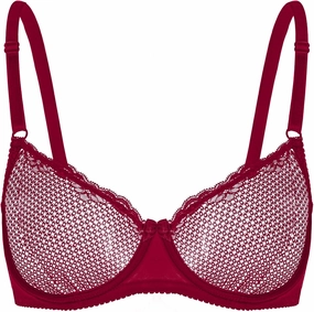 Wingslove Women's See Through Lace Balconette Sexy Unlined Demi Cup Underwire Non-Padded Lingerie