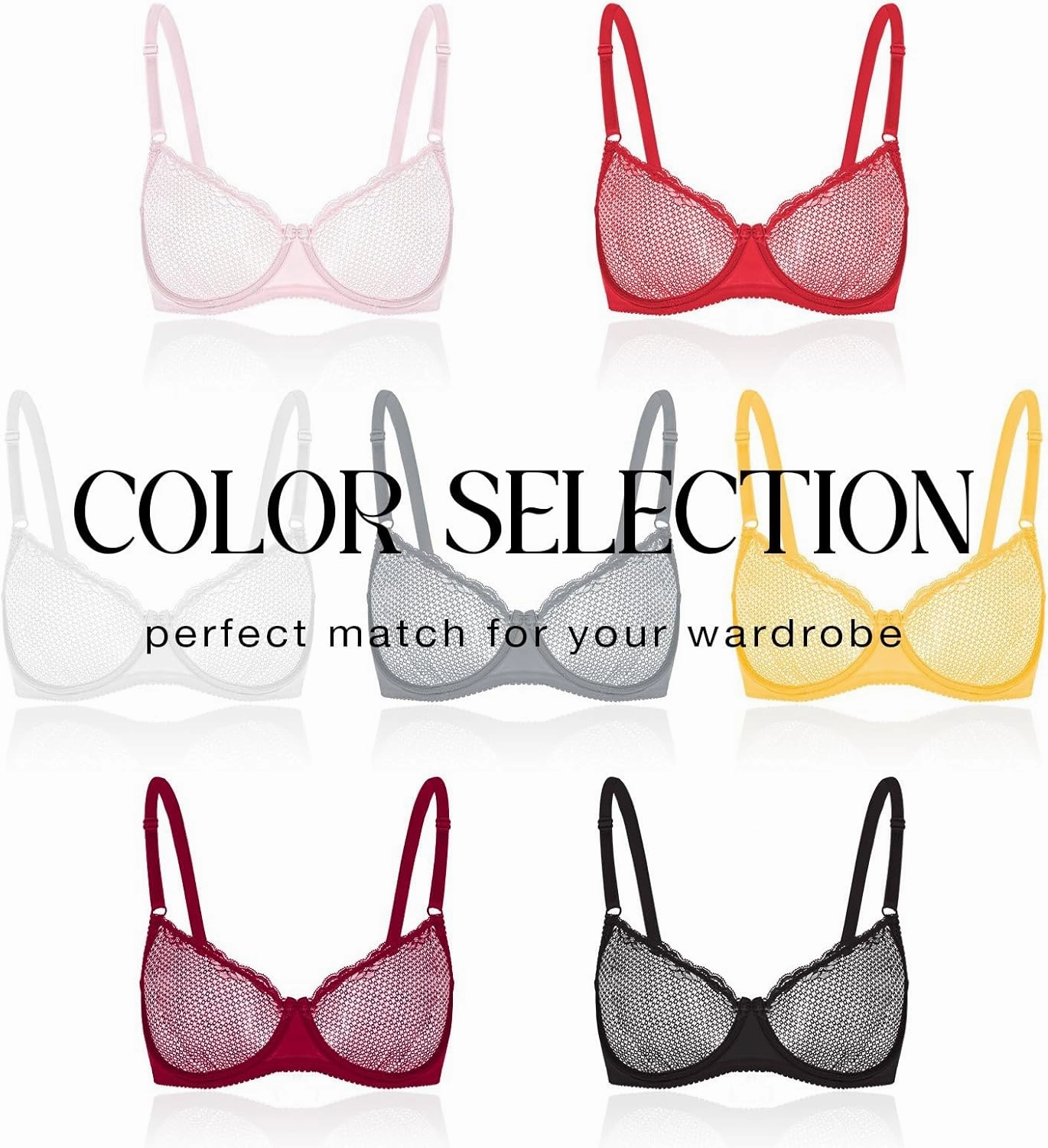 Wingslove Women's See Through Lace Balconette Sexy Unlined Demi Cup Underwire Non-Padded Lingerie