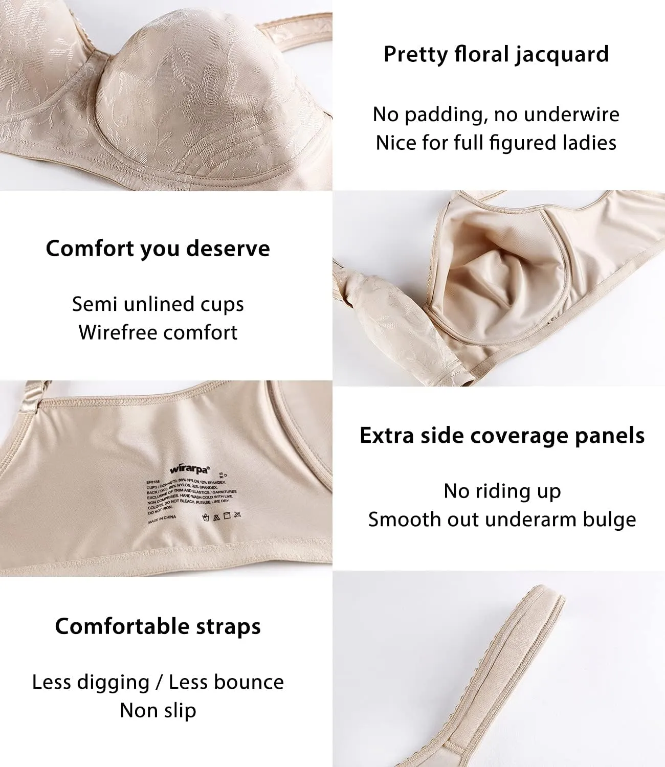 wirarpa Women's Bras Wireless Full Coverage Plus Size Minimizer Non Padded Comfort Soft Bra Multipack