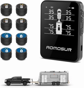 Wireless Tire Pressure Monitoring System for RV Travel Trailer Camper TPMS Gauge – 0-108 PSI Range, Color Display, Smart Sensors, and Automatic Alerts, Sensors Set of 8