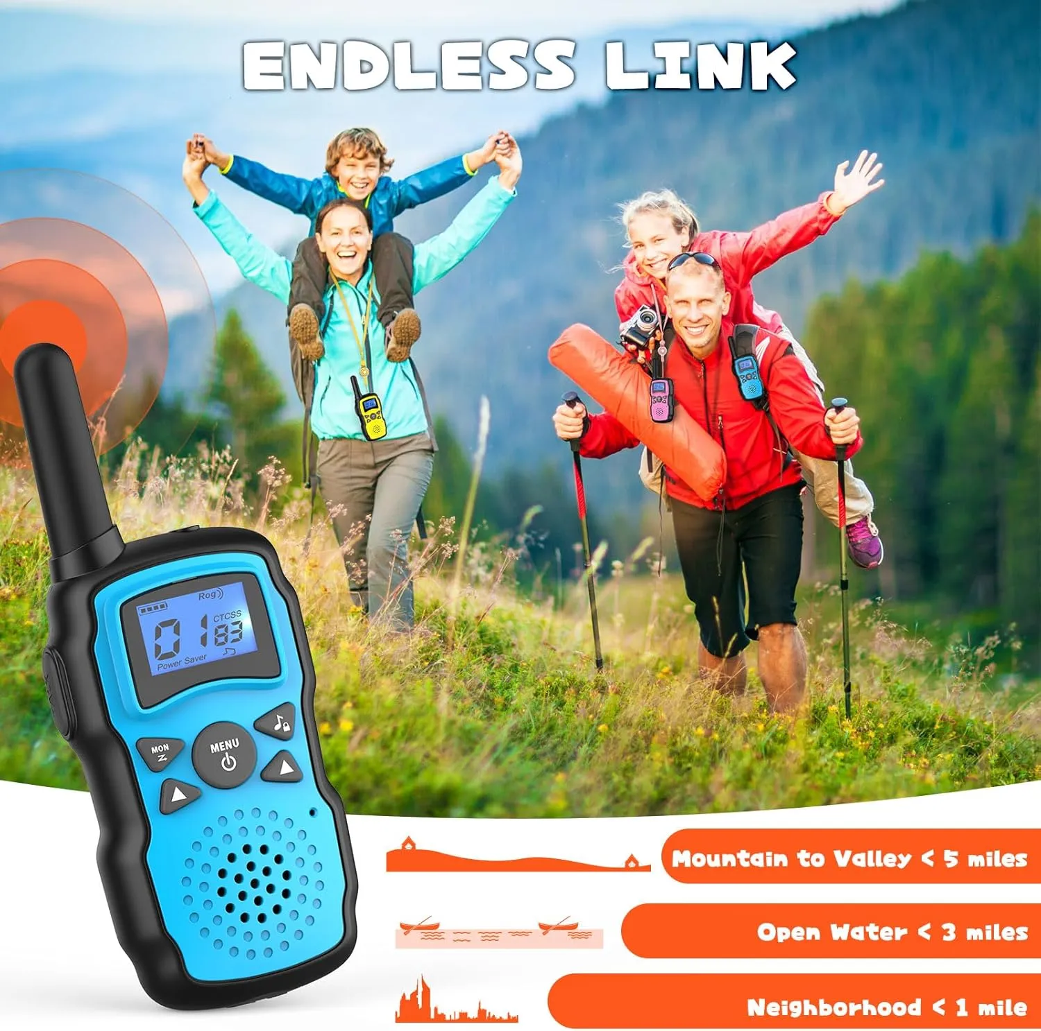 Wishouse Walkie Talkies Rechargeable for Kids Adults Long Range,Xmas Birthday Gift for Boys Girls 3 4 5 6 7 8 9 10 Year Old,Hiking Camping Gear Games Ideas Toys with Flashlight,VOX,Easy to Use 4 Pack