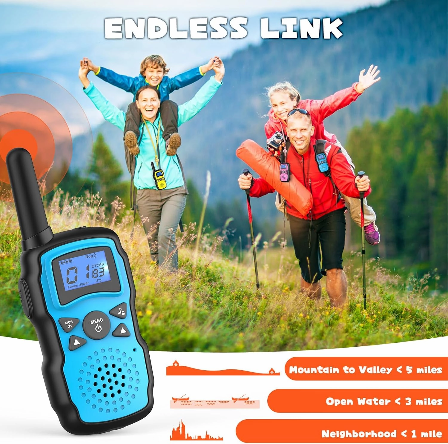 Wishouse Walkie Talkies for Kids 4 Pack,Family Walky Talky Adults Children Radio Long Range,Outdoor Camping Fun Toys Birthday Present Xmas Gifts for 4 5 6 7 8 Year Old Girls Boys No Battery No Charger