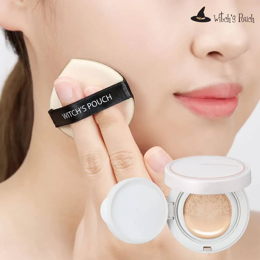Witch's Pouch Essence Serum Facial Deep Hydration Radiant Barrier BB Cushion Foundation SPF38 PA   Cover Long Lasting Toneup Moisture Korean Makeup (21 Light Beige)