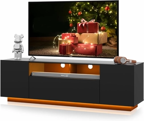 WLIVE TV Stand for 65 Inch TV, Modern Entertainment Center with LED, 58" TV Console with Storage Cabinet, TV Stands for Living Room, Black