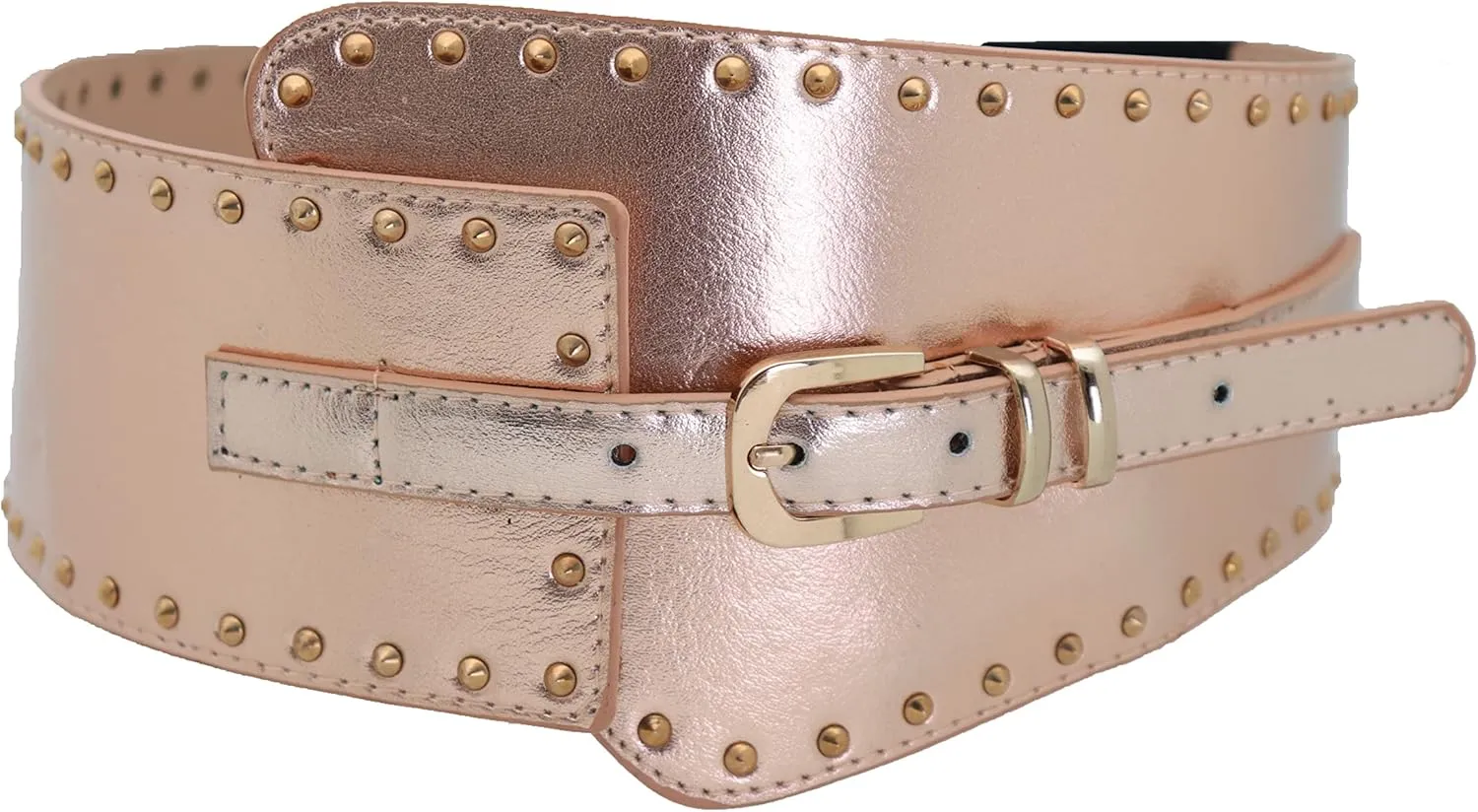 Women Western Fashion Wide Elastic Belt Hip Waist Metal Studs Buckle Size S M Rose Gold