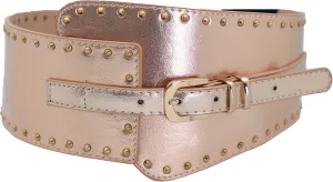 Women Western Fashion Wide Elastic Belt Hip Waist Metal Studs Buckle Size S M Rose Gold