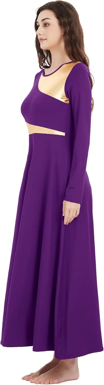 Women Worship Liturgical Dance Dress Full Length Church Robe Modern Praise Dance Dress Lyrical Headwear