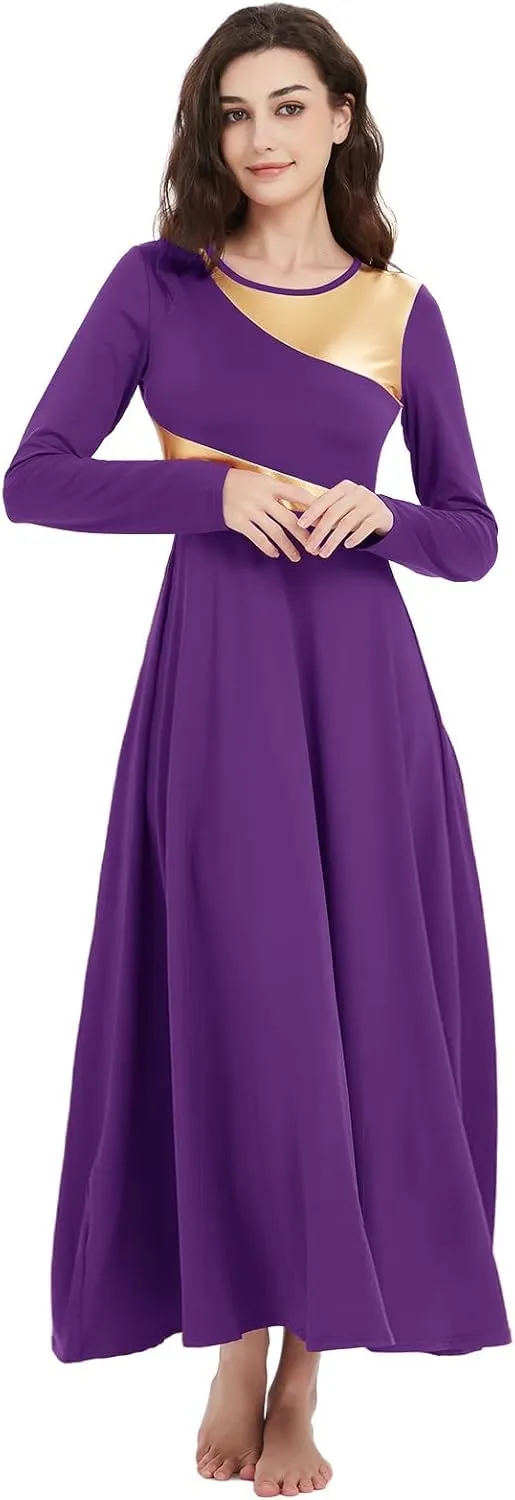 Women Worship Liturgical Dance Dress Full Length Church Robe Modern Praise Dance Dress Lyrical Headwear