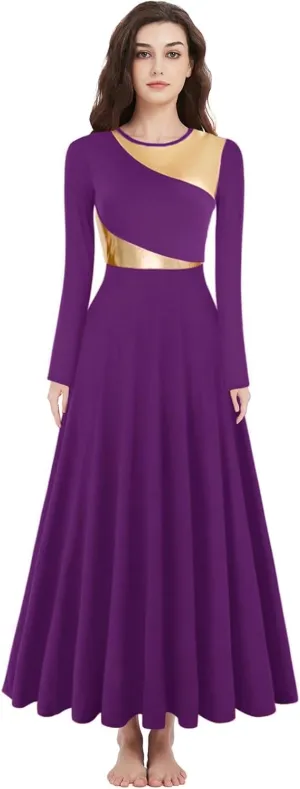 Women Worship Liturgical Dance Dress Full Length Church Robe Modern Praise Dance Dress Lyrical Headwear