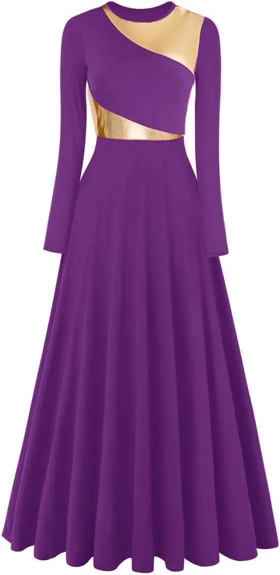 Women Worship Liturgical Dance Dress Full Length Church Robe Modern Praise Dance Dress Lyrical Headwear