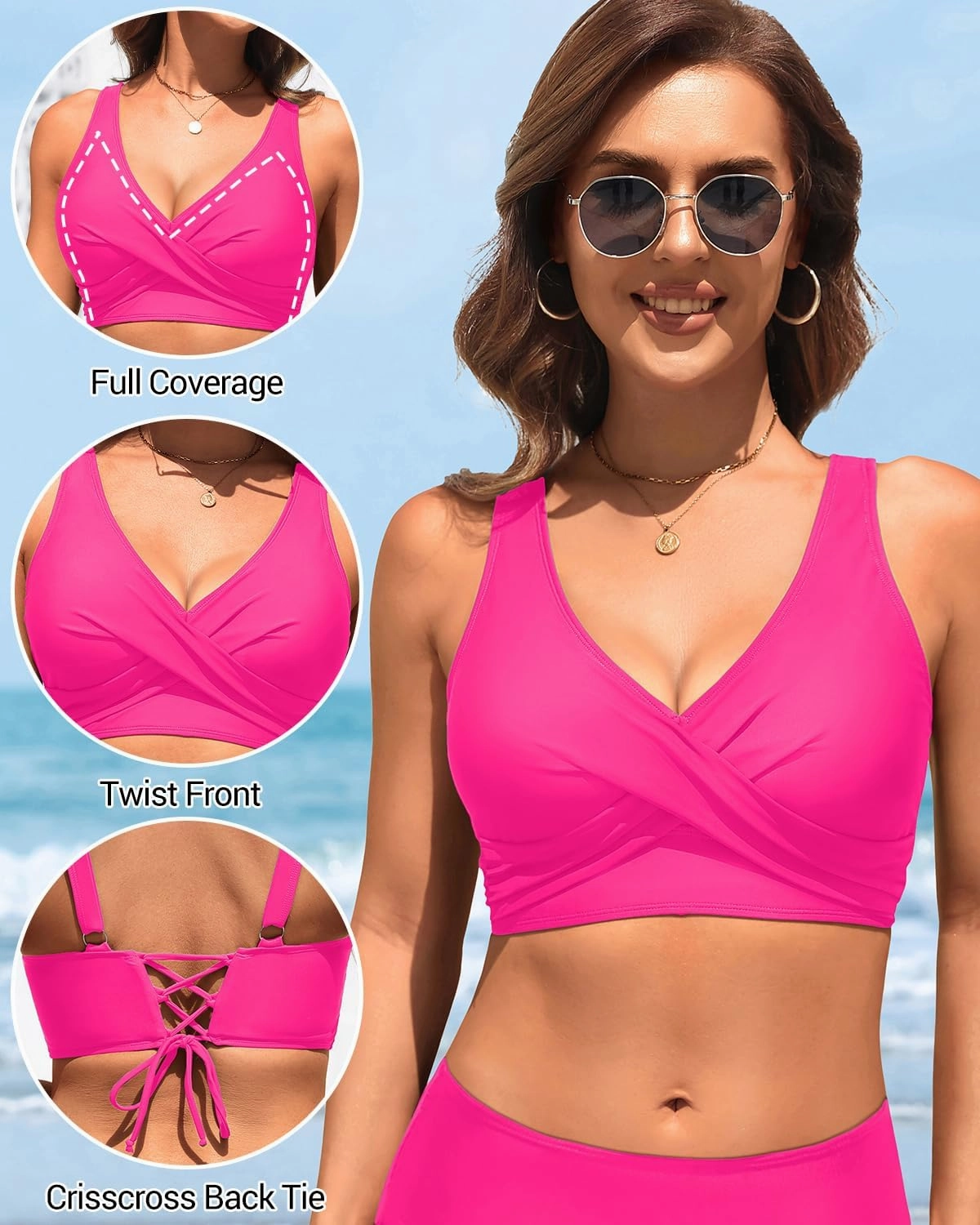 Women Bikini Top - 2025 Full Coverage Swimsuit Tops Large Bust Swim Tops No Bottom