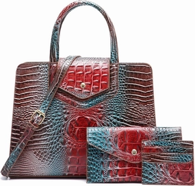 Women Embossed Pattern Satchel Handbags Wallet 3 pcs Set Crossbody Tote Top Handle Vegan Leather Ladies Bag