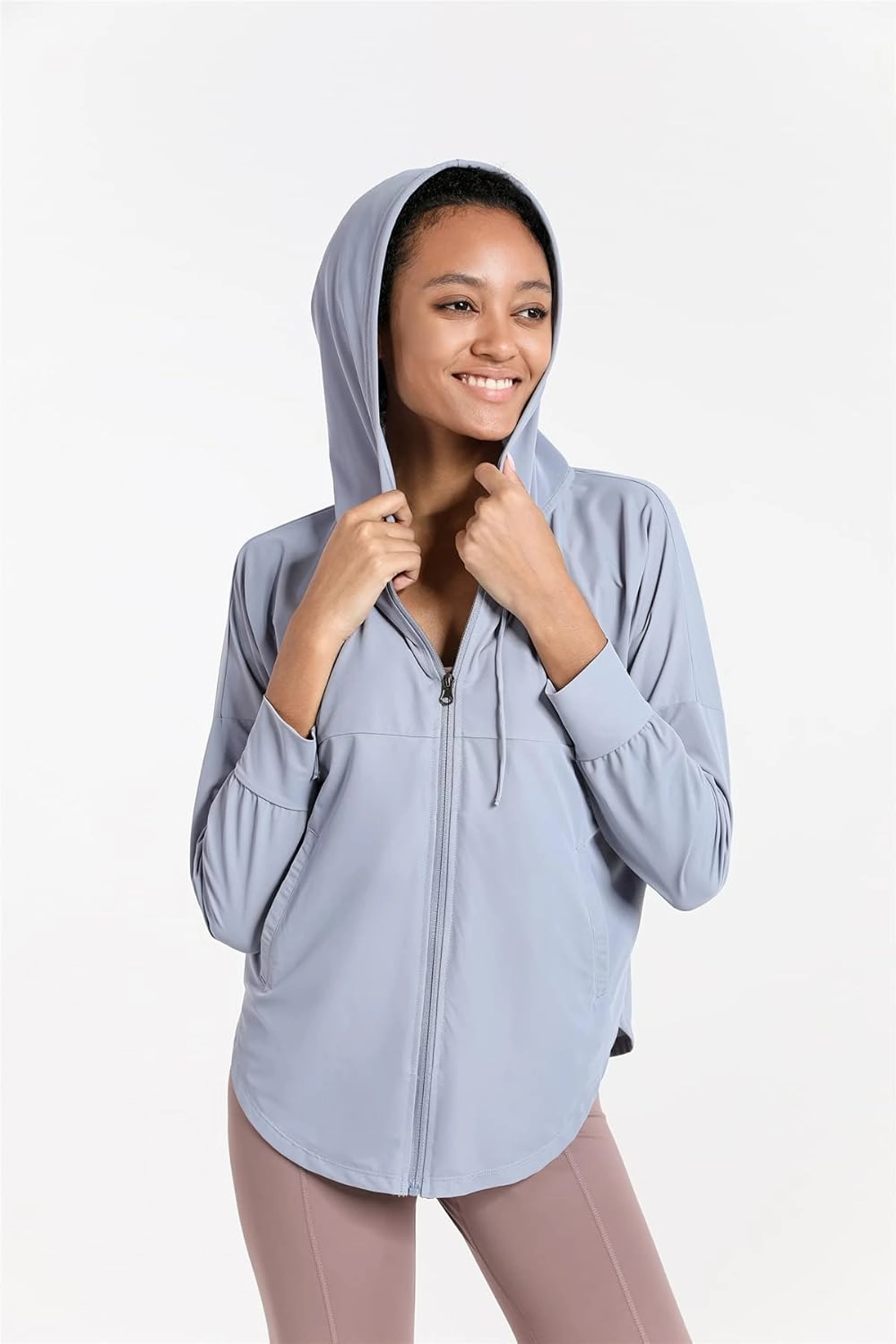 Women Long Sleeve UV Protection Loose Yoga Jacket Comfy Zipper Hoodied Jogging Jacket