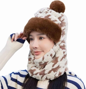 Women's Cycling Windproof Scarf Hat, Integrated Ear Protection Windproof Cap Scarf, 3 in 1 Winter Plush Collar Hat