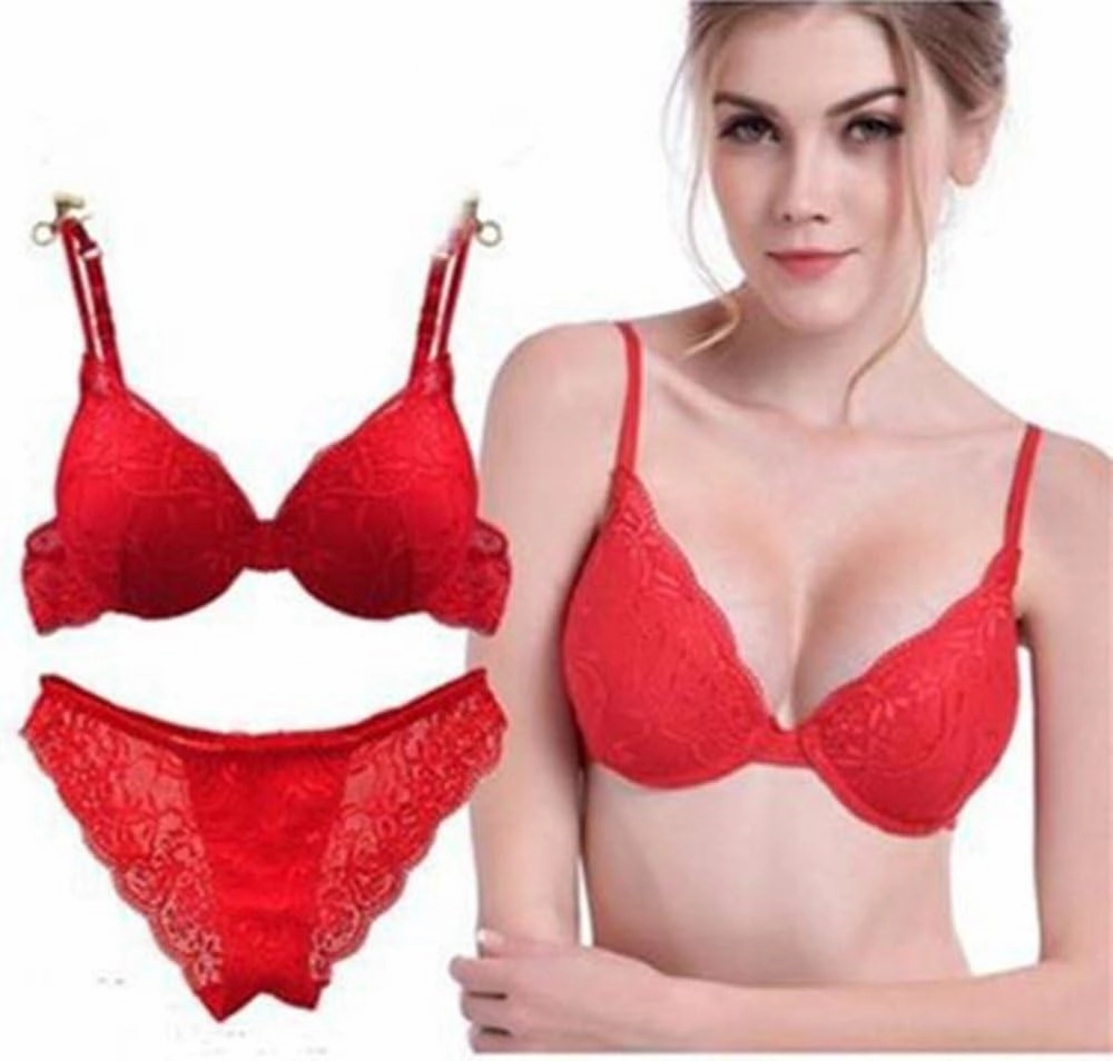Women's Lumiere Lace Push Up Embroidery Bras Set Lace Lingerie Bra and Panties
