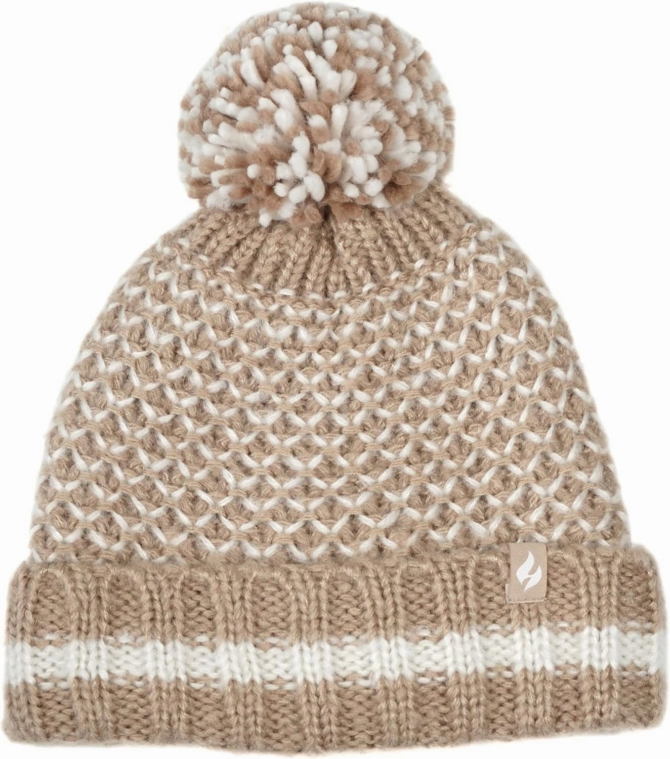 Women's Lyon Textured Knit Roll Up Hat with Pom Pom Beige/One Size