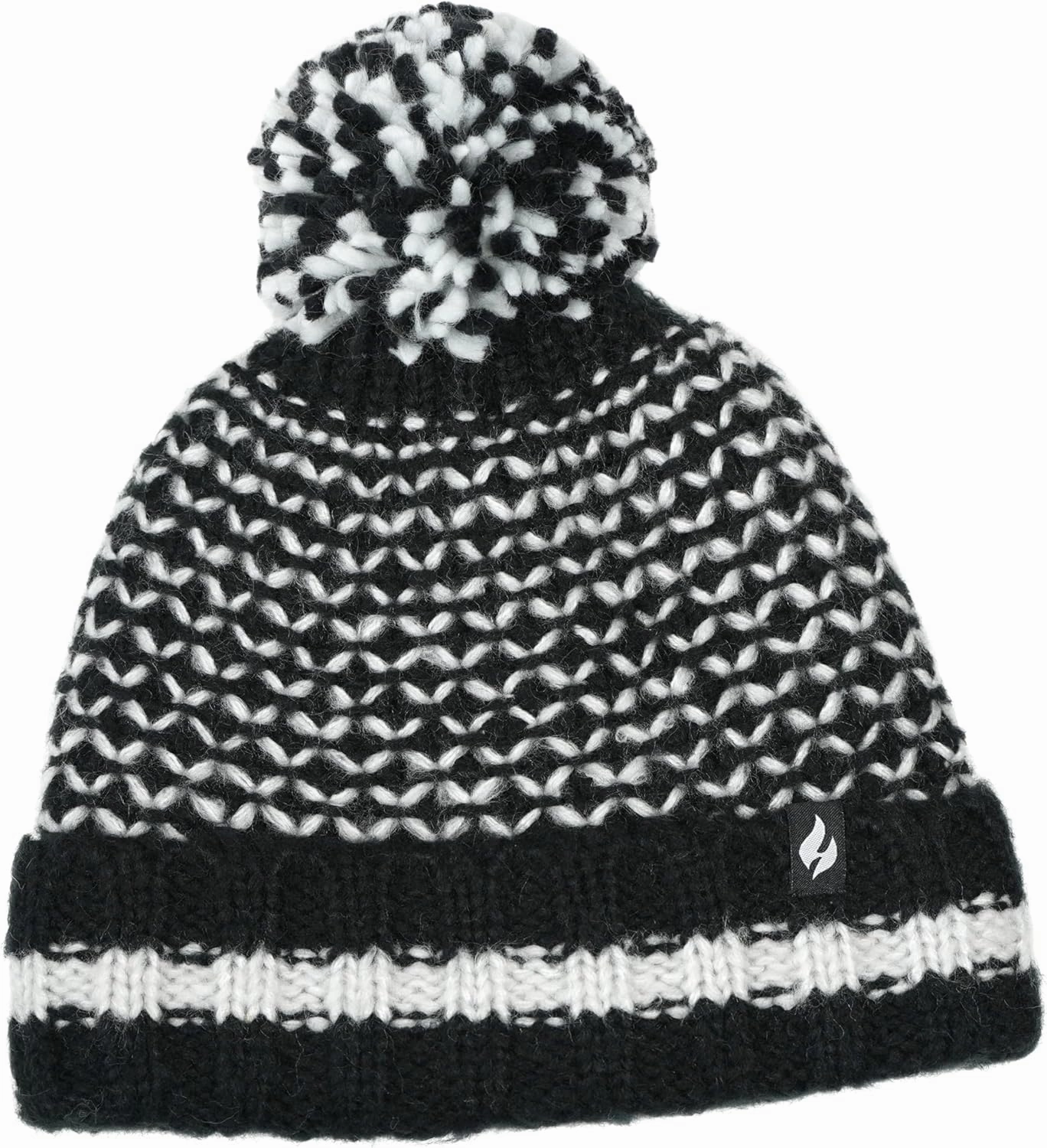 Women's Lyon Textured Knit Roll Up Hat with Pom Pom Beige/One Size