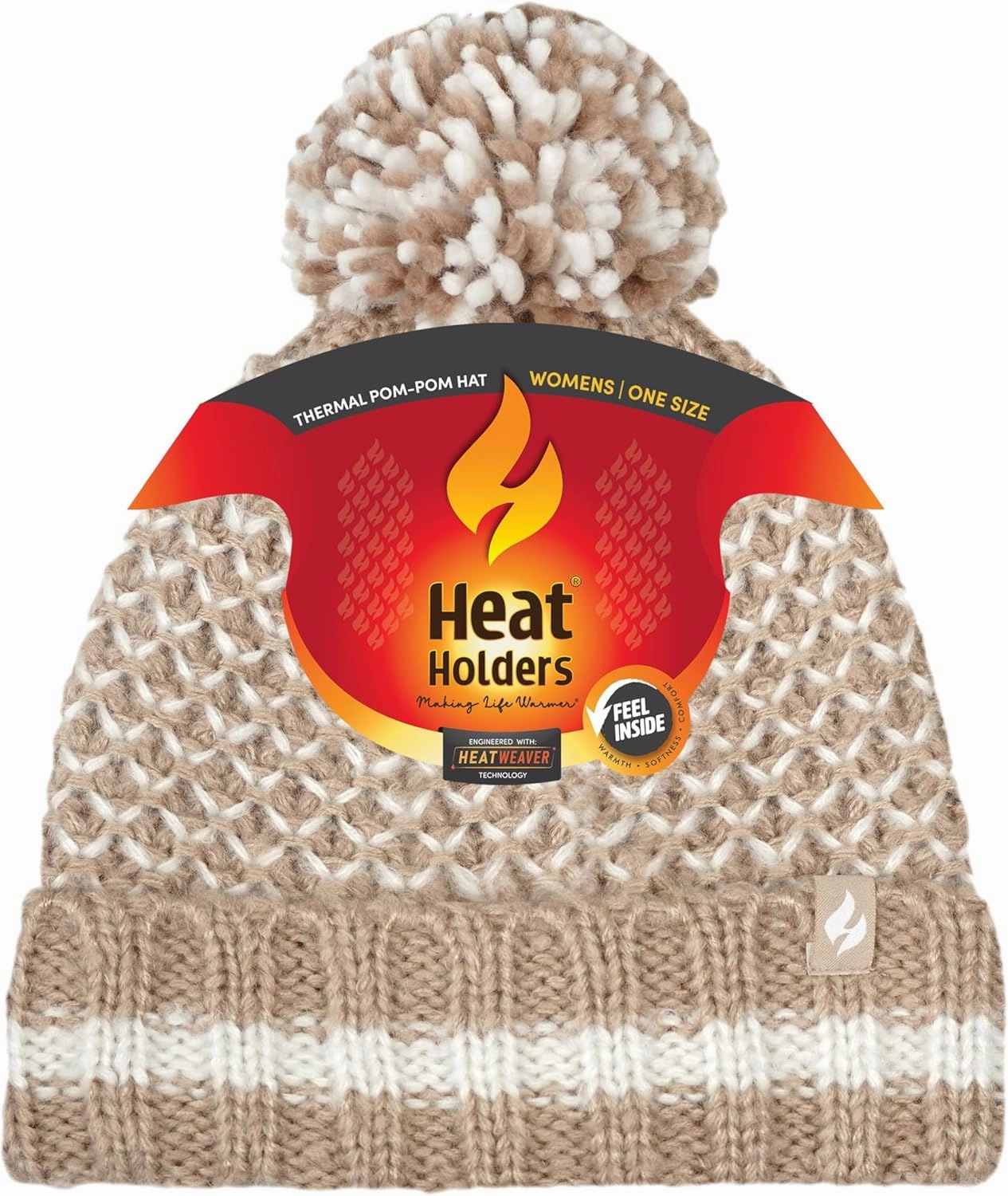 Women's Lyon Textured Knit Roll Up Hat with Pom Pom Beige/One Size