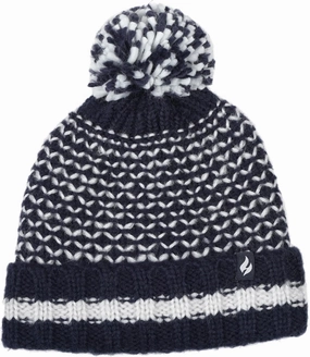 Women's Lyon Textured Knit Roll Up Hat with Pom Pom Beige/One Size