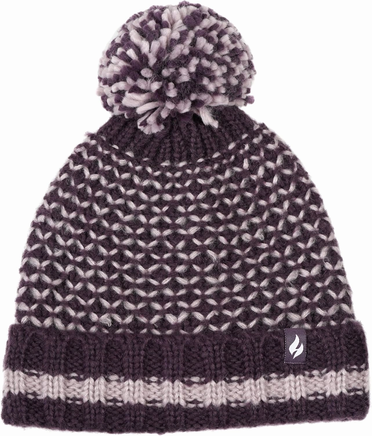 Women's Lyon Textured Knit Roll Up Hat with Pom Pom Beige/One Size