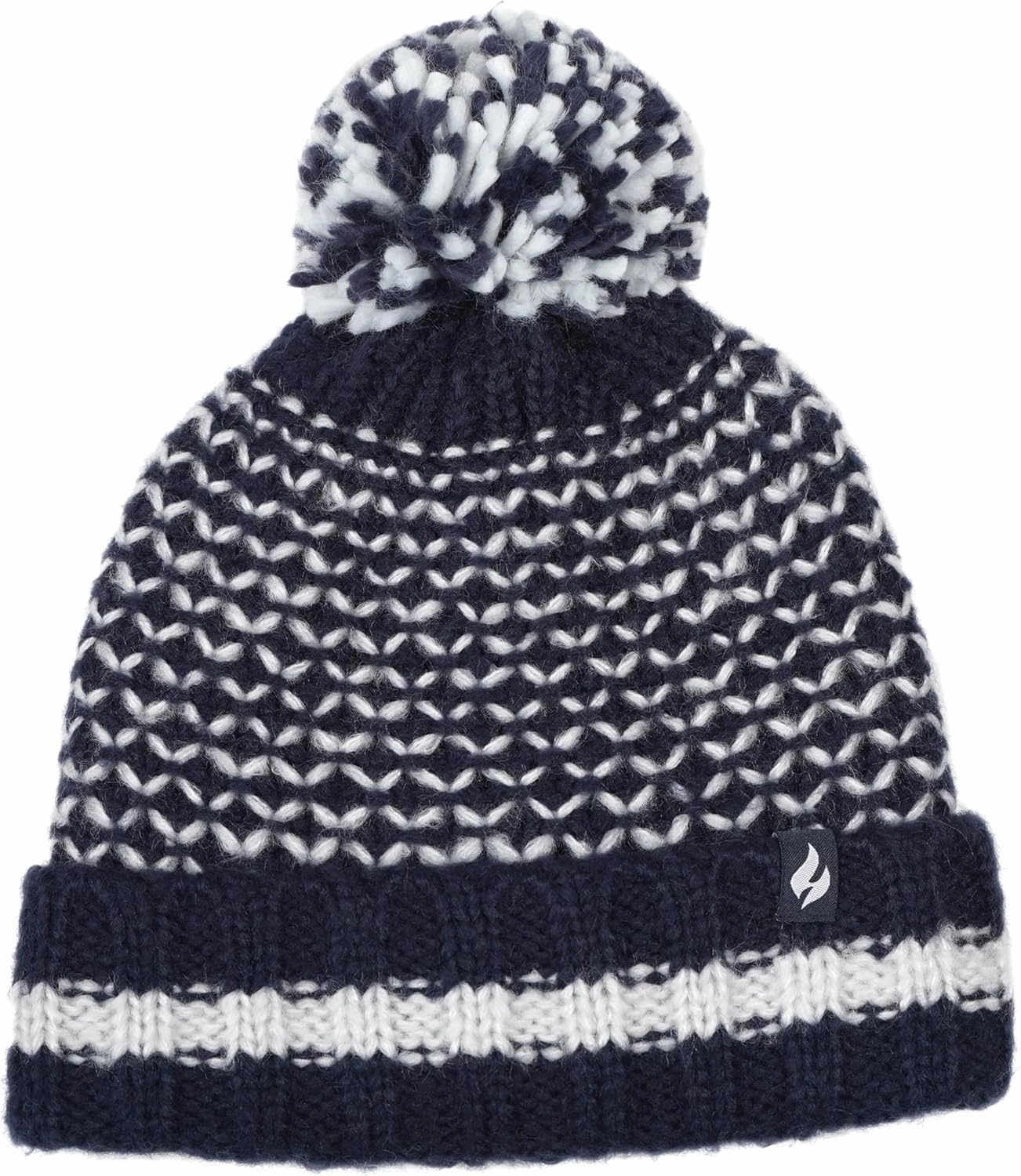 Women's Lyon Textured Knit Roll Up Hat with Pom Pom Beige/One Size